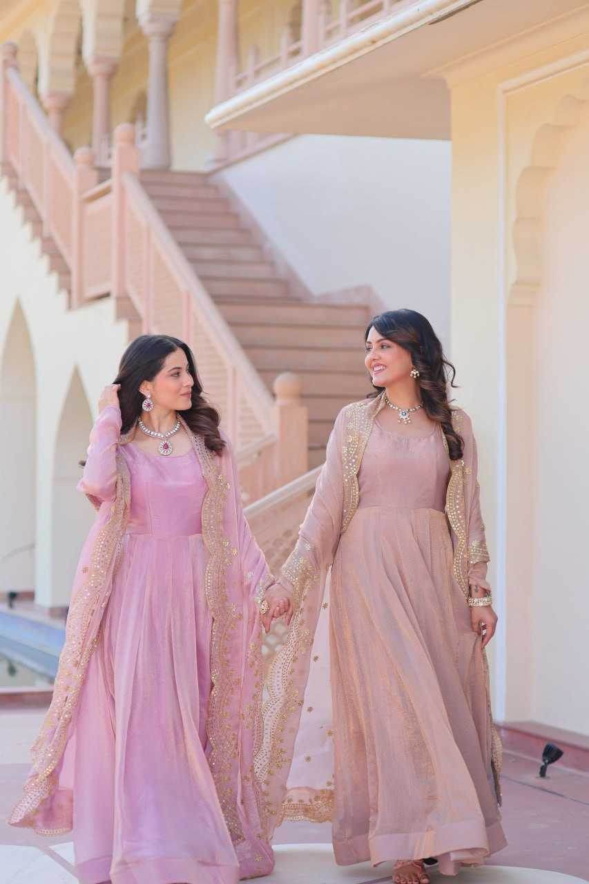 Chiffon Full Sleeve Gown With Dupatta - MYLUXURY LANE ENTERPRISE